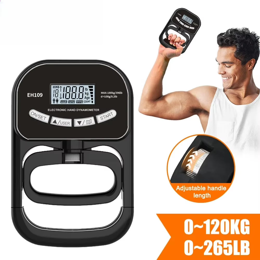 Protable Grip Strength Tester 265Lbs/120Kg Digital Hand Dynamometer Grip Strength Meter USB LCD Screen Hand Grip Dynamometer